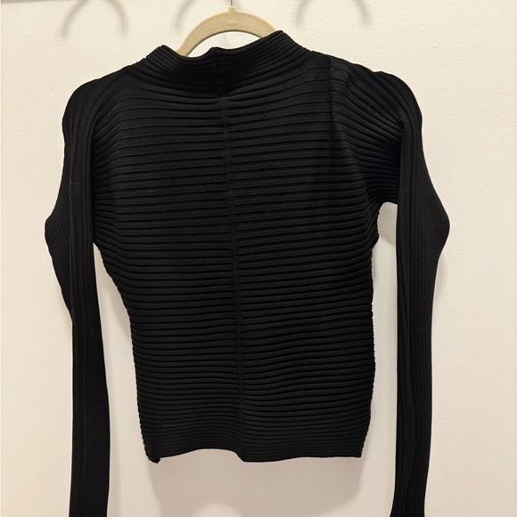 Exhibit A Black Ribbed Silk-Blend Mock Neck Long Sleeve Top Size Medium Preppy - Picture 5 of 11